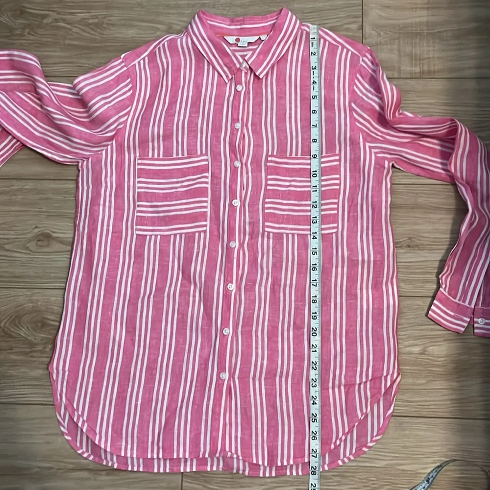 Boden pink and white striped linen button up shirt - Picture 7 of 7